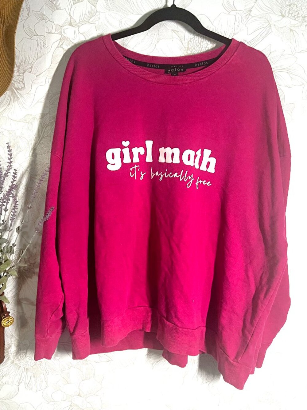 Zelos Womens Pink Oversized Sweatshirt Girl Math Its Basically Free Graphic 4X